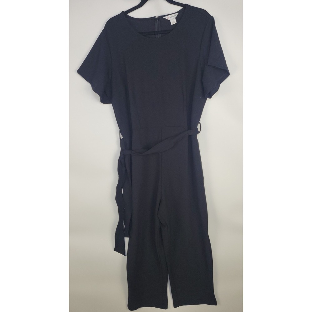 Liz Claiborne Women's Black Belted Jumpsuit XL | Short Sleeve Wide Leg One Piece